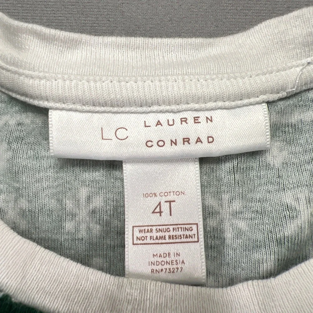 LC Lauren Conrad 2 Piece Pajama Set Kids 4t Green Fair Isle Cotton Sleep Wear